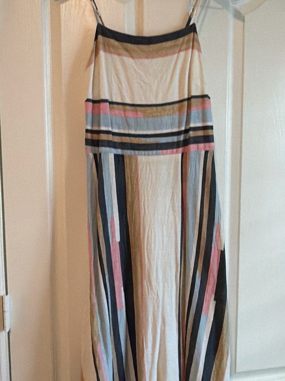Universal Thread Vertical Striped Maxi Skirt in Cream, Navy & Pink